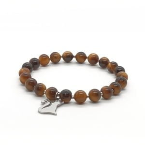 Bransoletka z kotem ze stali chirurgicznej, Tygrysie oko – kamienie naturalne ST045