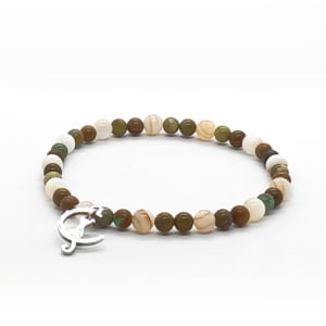 Bransoletka z kotem Turkus zielony, Masa perłowa, stal ch. 16cm ST035