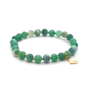 Bransoletka z jaskółką – Agat zielony – kamienie naturalne, pozłacana stal chirurgiczna ST021