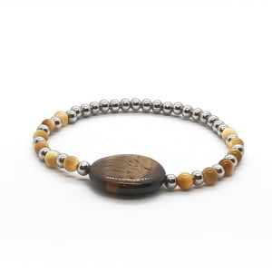 Bransoletka z koniczynką ze stali chirurgicznej, Labradoryt i Hematyt – kamienie naturalne ST036