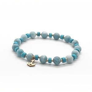 Bransoletka pozłacana z kotwicą, Angelit i Turkus – 15,5cm ST028