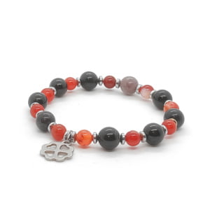 Bransoletka Turmalin czarny, Agat i Hematyt – kamienie naturalne, stal chirurgiczna KAM040