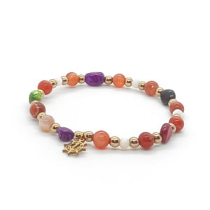 Bransoletka ze sterem pozłacana stal chirurgiczna – Masa perłowa, Agat, Hematyt KAM043