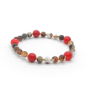 Bransoletka pozłacana, Agat czerwony i Panda 17cm KAM087