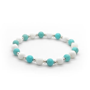 Bransoletka Turkus i Agat biały, stal chirurg. 16,5cm KAM083