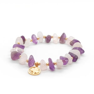 Bransoletka pozłacana – Ametyst, Kwarc – 16cm KAM071