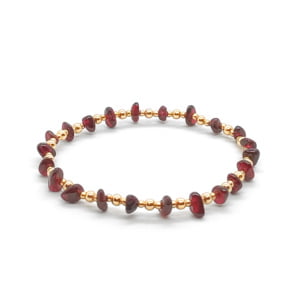 Bransoletka pozłacana, Granat, stal chirurg. 16,5cm KAM073