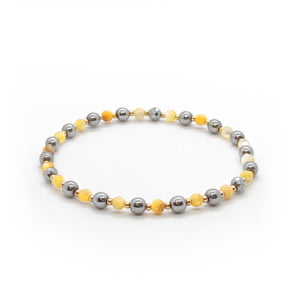 Bransoletka pozłacana Masa perłowa i hematyt 18cm KAM221 Stal chirurgiczna