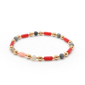 Bransoletka pozłacana Koral bambusowy i różowy, Agat 16,5cm KAM220 Stal chirurg.