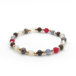 Bransoletka pozłacana Uleksyt Opal Agat i Jaspis 18,5cm KAM209 Stal chirurg.