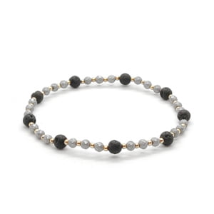 Bransoletka pozłacana Lawa wulkaniczna i hematyt 16,5cm KAM182 Stal chirurg.