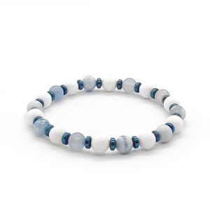 Bransoletka kamienie Agat biały Agat blue i Hematyt, 15cm KAM260