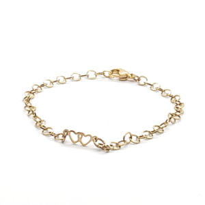 Bransoletka pozłacana Dwa Serduszka – max. dł. 17cm – W145 Stal chirurg.