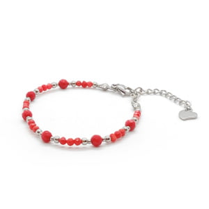 Bransoletka Koral czerwony – kamienie i stal chirurgiczna 16-21cm KAM366