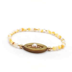 Bransoletka pozłacana z perłą naturalną hodowlaną 16cm KAM391 Stal chirurgiczna