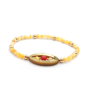 Bransoletka pozłacana, Koral i opalizująca masa perłowa 16cm KAM393 Stal chirurgiczna