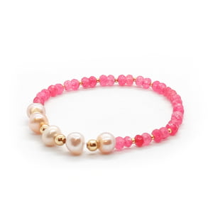 Bransoletka pozłacana Jadeit i Perły naturalne hodowlane 16,5cm KAM396 Stal chirurgiczna