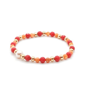 Bransoletka pozłacana Koral czerwony, Perła naturalna, Masa perłowa – kamienie naturalne 15cm KAM458 stal chir.