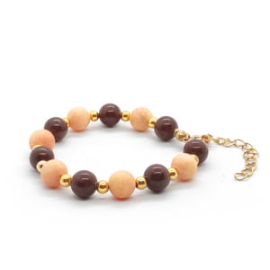Bransoletka pozłacana Jadeit brązowy i brzoskwiniowy 15,5-19,5cm KAM414 stal chir.