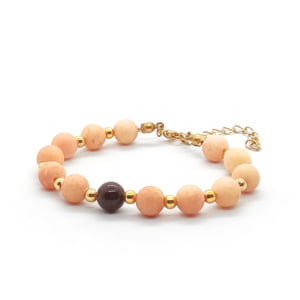 Bransoletka pozłacana Jadeit brązowy i brzoskwiniowy 15,5-19,5cm KAM419 stal chir.