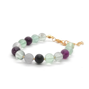 Bransoletka pozłacana Fluoryt – kamienie naturalne 14-18cm KAM422 stal chir.