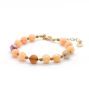 Bransoletka pozłacana Jadeit, Agat ognisty, Hematyt 16,5-20,5cm KAM492 stal chir.