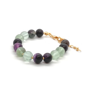 Bransoletka pozłacana Fluoryt – kamienie naturalne 14-18cm KAM428 stal chir.