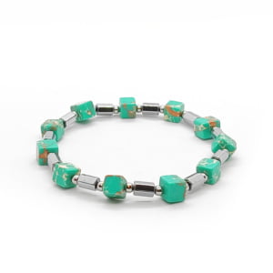 Bransoletka Jaspis cesarski, Hematyt, 17cm KAM511 stal chir.