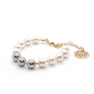 Bransoletka pozłacana Perły szare, Perły słomkowe 14-18cm KAM436 Stal chir.