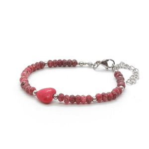 Bransoletka Jadeit, Howlit – serce 16,5-20,5cm KAM614 Stal chir.