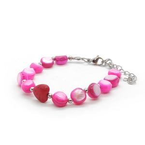 Bransoletka Masa perłowa, Howlit – serce, 16-20cm KAM597 Stal chir.