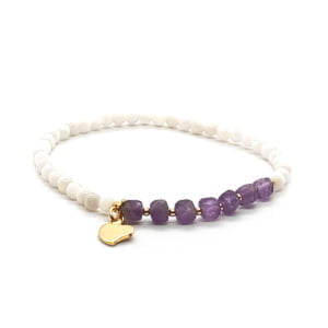 Bransoletka pozłacana Ametyst i Masa perłowa 17cm ST027 – Stal chirurgiczna