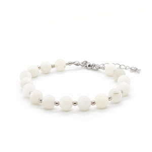 Bransoletka Jadeit - białe kamienie naturalne 19-23cm KAM540, Stal chir.