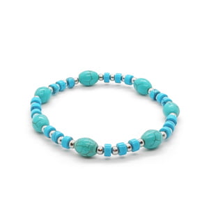Bransoletka Turkus, Howlit 16cm KAM556 Stal chir.