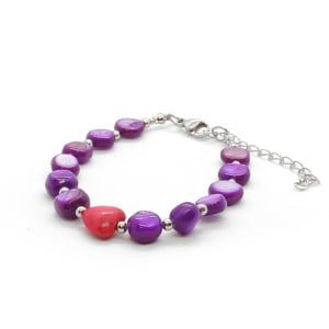 Bransoletka Masa perłowa, Howlit – serce, 16,5-20,5cm KAM596 Stal chir.