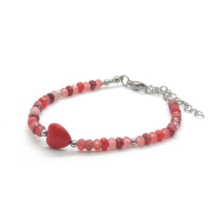 Bransoletka Jadeit, Howlit - serce 18-22cm KAM615 Stal chir.