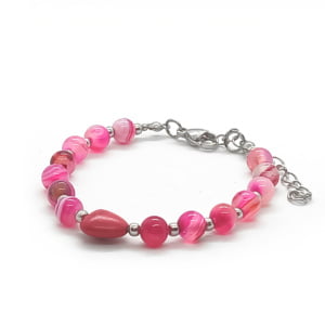 Bransoletka Agat, Howlit – serce 15-19cm KAM610 Stal chir.