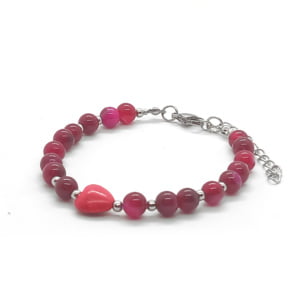 Bransoletka Agat, Howlit – serce 17-21cm KAM611 Stal chir.