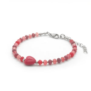 Bransoletka Jadeit, Howlit - serce 18,5-22,5cm KAM612 Stal chir.