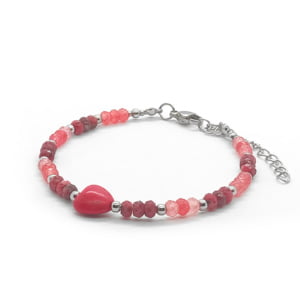 Bransoletka Jadeit, Howlit – serce 17,5-21,5cm KAM617 Stal chir.