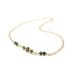 Naszyjnik Zoizyt z rubinem, stal chirurgiczna pozłacana 54,5cm N004