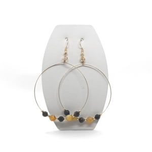 Kolczyki pozłacane koła, Obsydian, Opal, Stal chirurgiczna KOL072 Kolczyki ADIRE