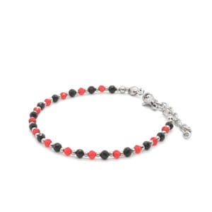 Bransoletka Czarny Turmalin, Czerwony Spinel - kamienie naturalne 16-20cm KAM659 stal chir.