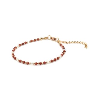 Bransoletka Granat, Kryształ górski 17-21cm KAM888 Stal chirurgiczna pozłacana