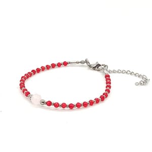 Bransoletka Czerwony Spinel, Kwarc różowy 16,5-20,5cm KAM853 Stal chirurgiczna