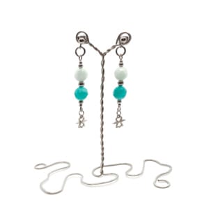 Kolczyki z Aniołkami - Amazonit i Angelit, Stal chirurgiczna KOL144