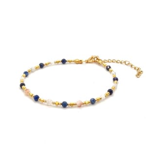 Bransoletka Lapis lazuli, Cytryn, Kamień księżycowy 18-22cm KAM899 Stal chirurgiczna pozłacana