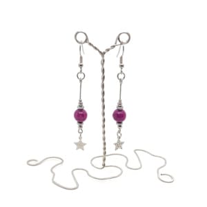 Kolczyki z Gwiazdkami - Jadeit fioletowy, Stal chirurgiczna KOL133