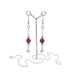 Kolczyki z Gwiazdkami - Jadeit fioletowy, Stal chirurgiczna KOL133