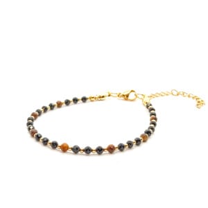 Bransoletka Tygrysie oko, Turmalin czarny - 17-21cm KAM917 stal chirurgiczna pozłacana